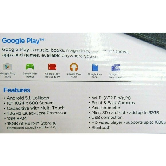 Ematic EGQ223BL WiFi 10" Android Touchscreen Tablet Quad-Core 16GB Bluetooth - Picture 8 of 9